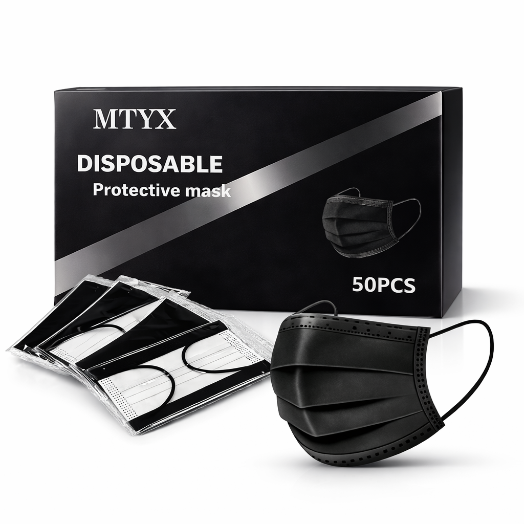 Black Disposable Face Masks — 50 Count