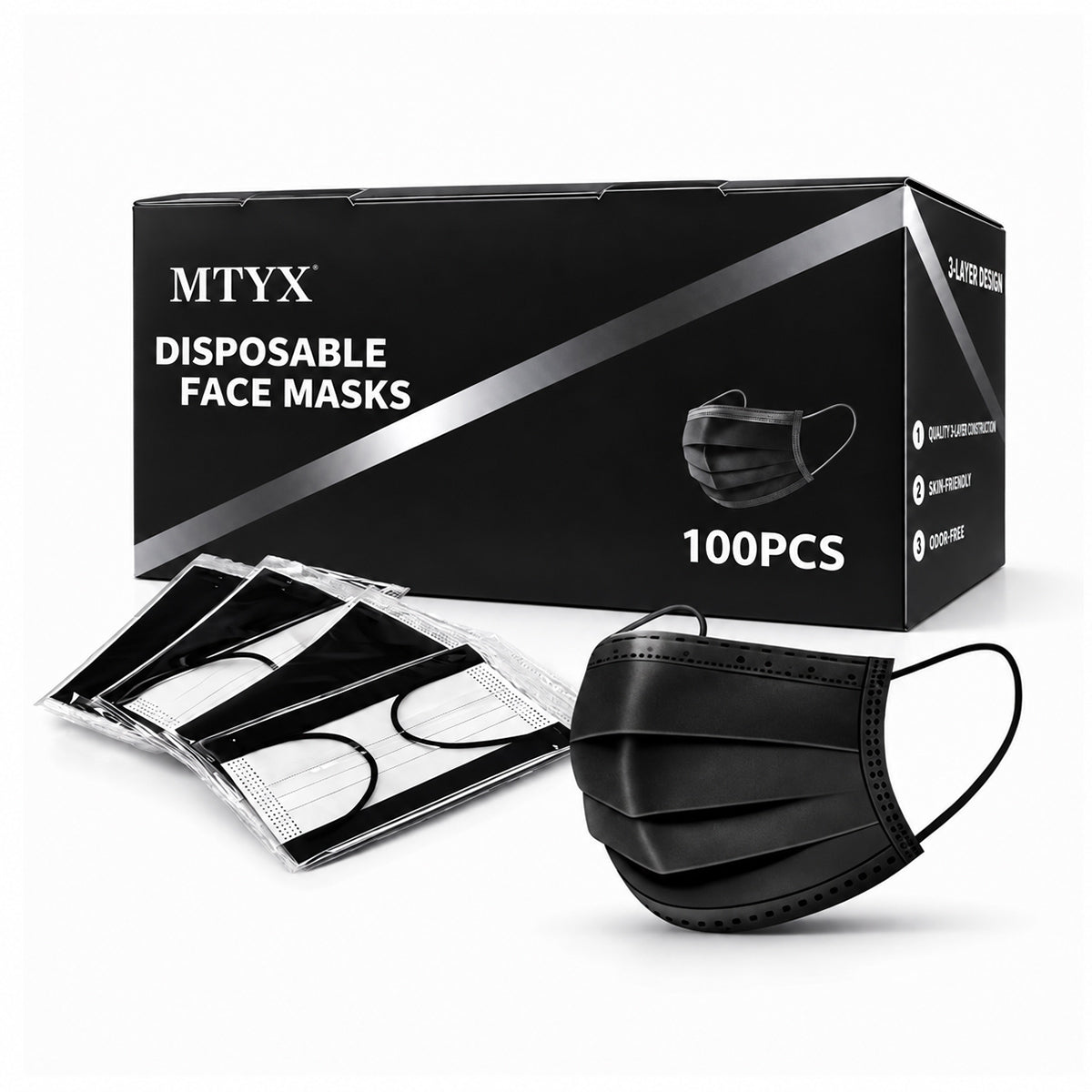 Black Disposable Face Masks — 100 Count