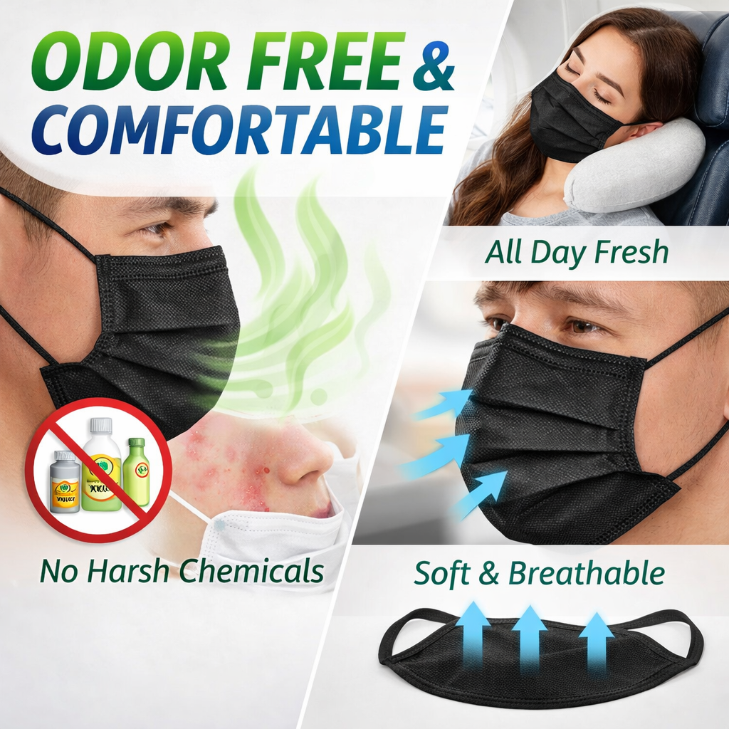 Black Disposable Face Masks — 100 Count